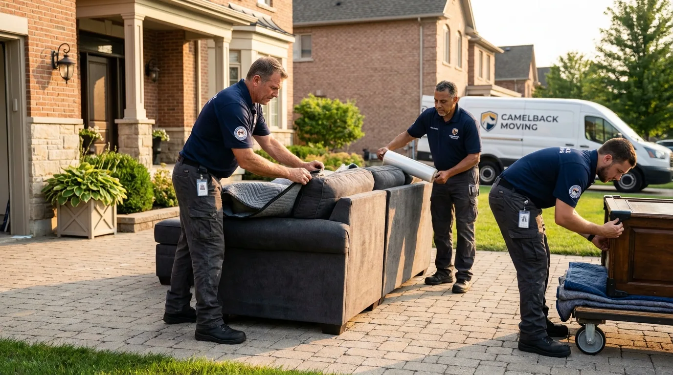 Large estate moving crew wrapping furniture in Hopkinton, MA